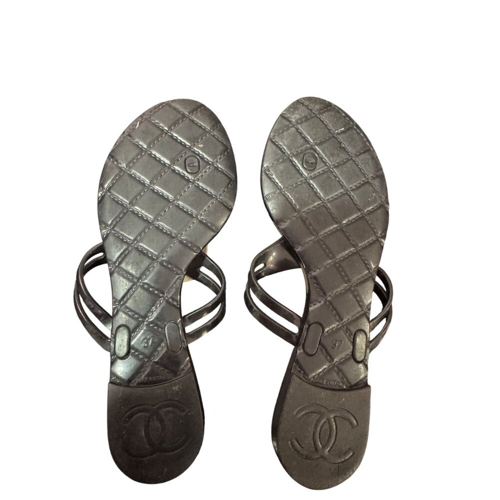 Chanel Womens Black & White Flower CC Logo Flat Activewear Sandals Size 7 - Picture 5 of 7